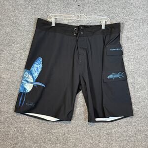 Tormenter Swim Shorts Mens 38 Black Sting Ray Don Ray Drawstring Lightweight